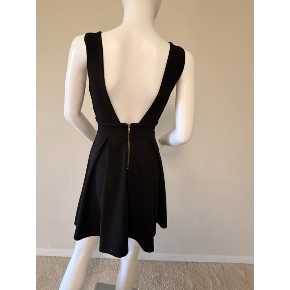 Haute Monde Black Knit Fit & Flare Mini Sleeveless V-Neck Pleated Zip Dress S - Picture 8 of 16